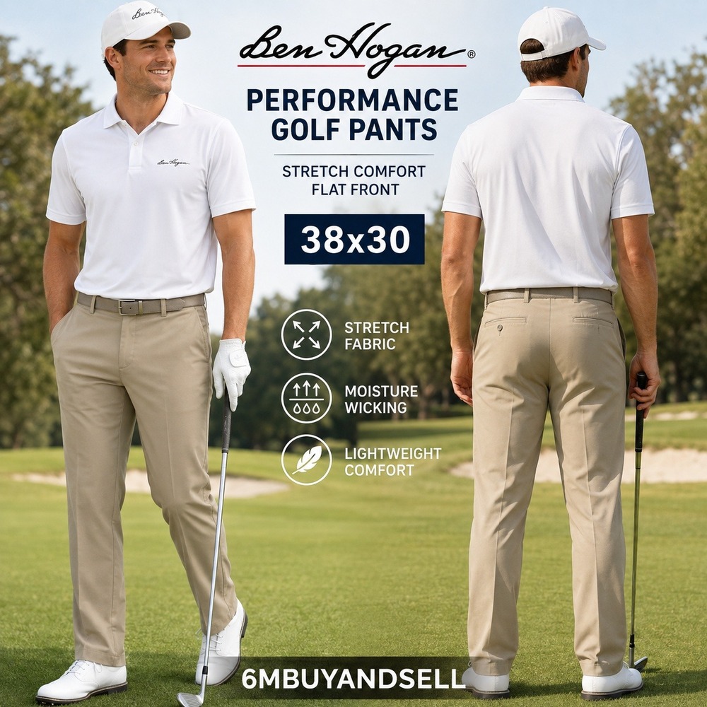 Ben Hogan Performance Golf Pants Mens 38x30 Khaki Tan Stretch Flat Front Pant